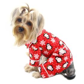 Penguins & Snowflake Flannel PJ with 2 Pockets (Red) (Color: Red, size: XL)