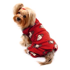 Silly Monkey Front Sleeveless Fleece Pajamas (Color: Burgundy, size: XS)