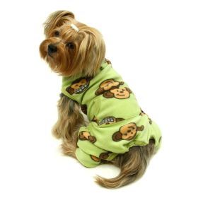 Silly Monkey Front Sleeveless Fleece Pajamas (Color: Lime, size: M)